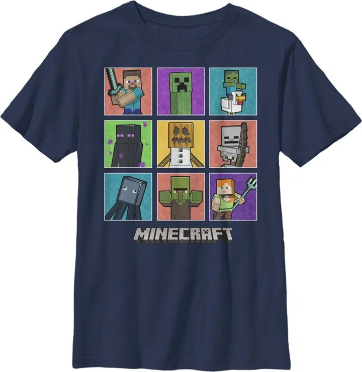 Boy's Minecraft Character Boxes T-Shirt - Navy Blue - X Small