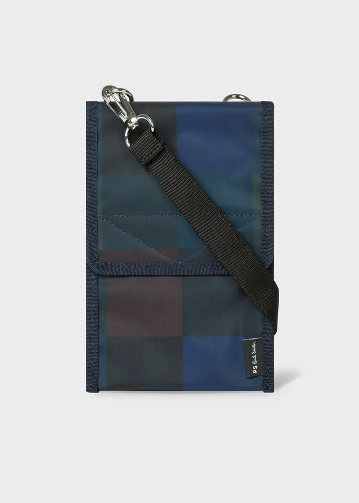 Men's Navy Check Nylon Velcro Pouch