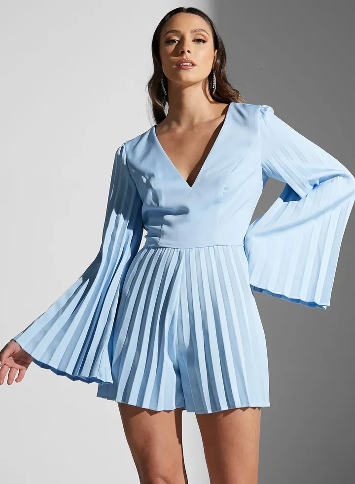 Plisse Flute Sleeve Playsuit