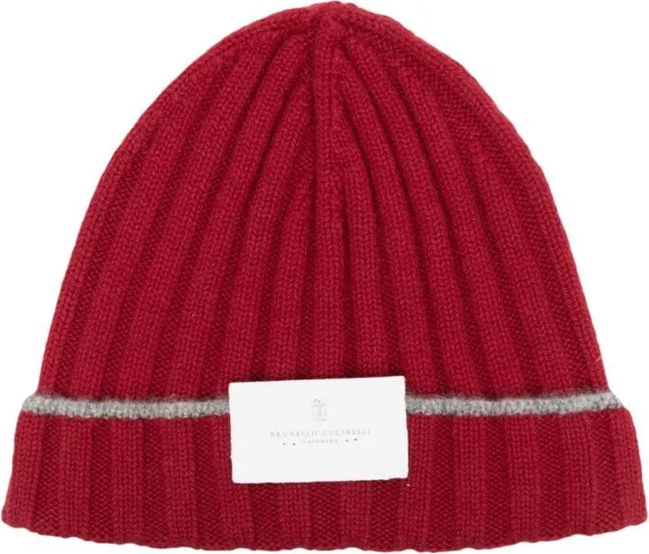 Logo-Patch Ribbed Cashmere Beanie
