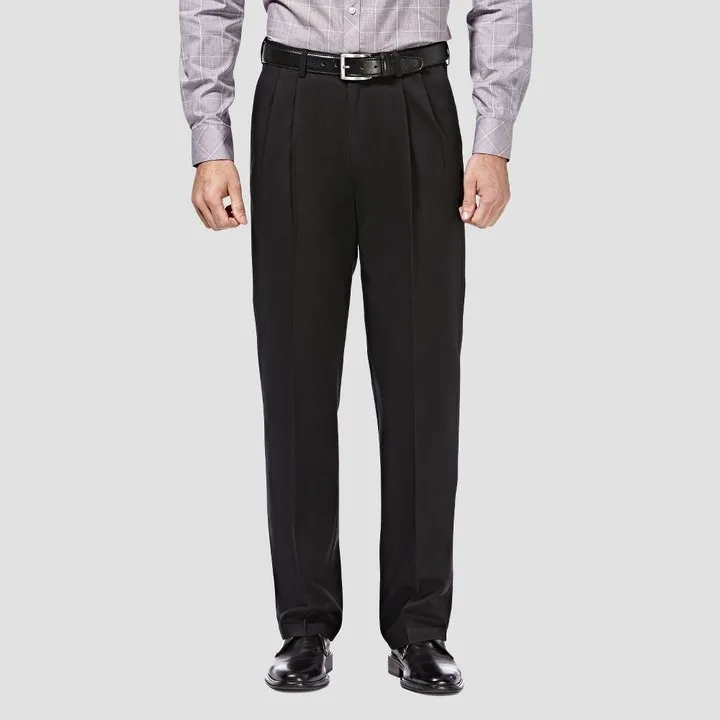 Haggar Men's Premium No Iron Classic Fit Pleated Casual Pants - Black 36x34