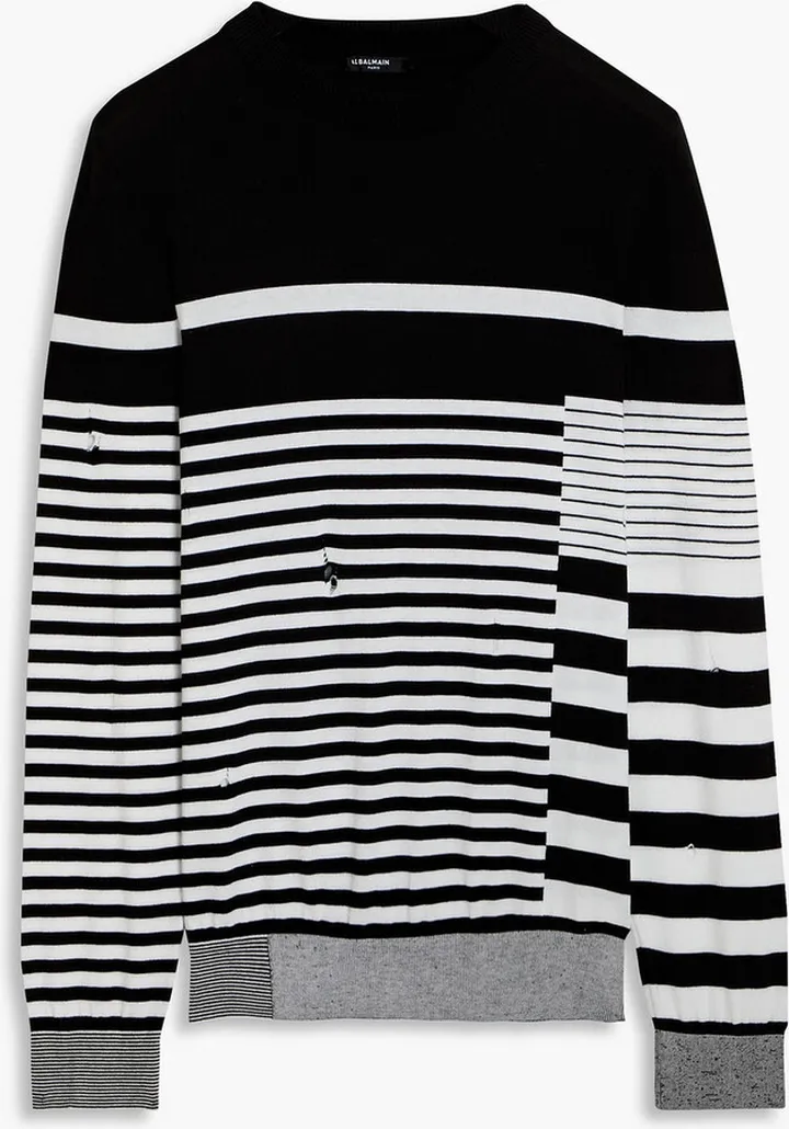 Distressed striped cotton sweater