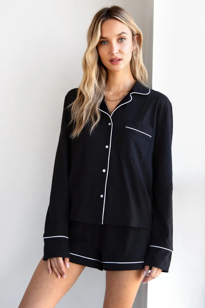 Nasty Gal Womens Contrast Trim Shirt and Shorts Pajama Set