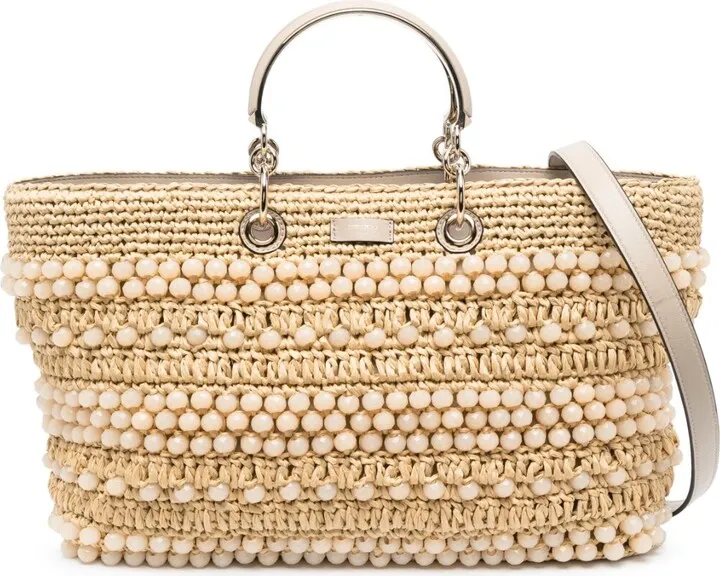 JIMMY CHOO- Bon Bon Beaded Raffia Tote Bag