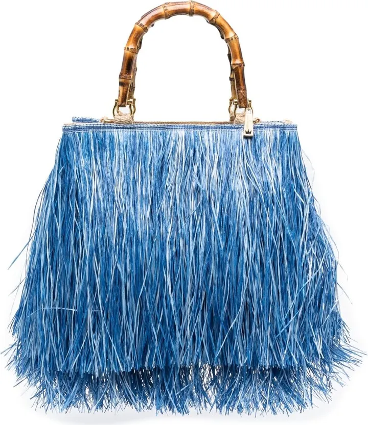 Scicli fringed-raffia tote bag
