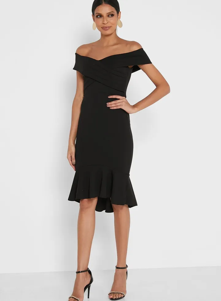 Off Shoulder Ruffle Hem Dress