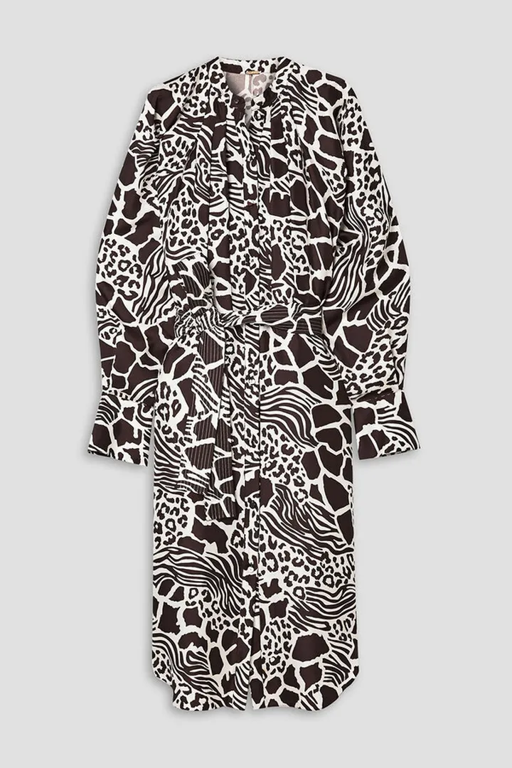 Belted printed silk-twill midi dress