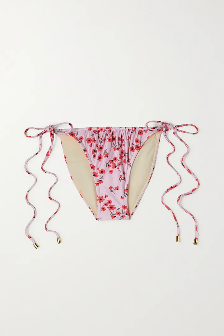 Peony - + Net Sustain Ruched Floral-print Stretch-econyl Bikini Briefs - Pink