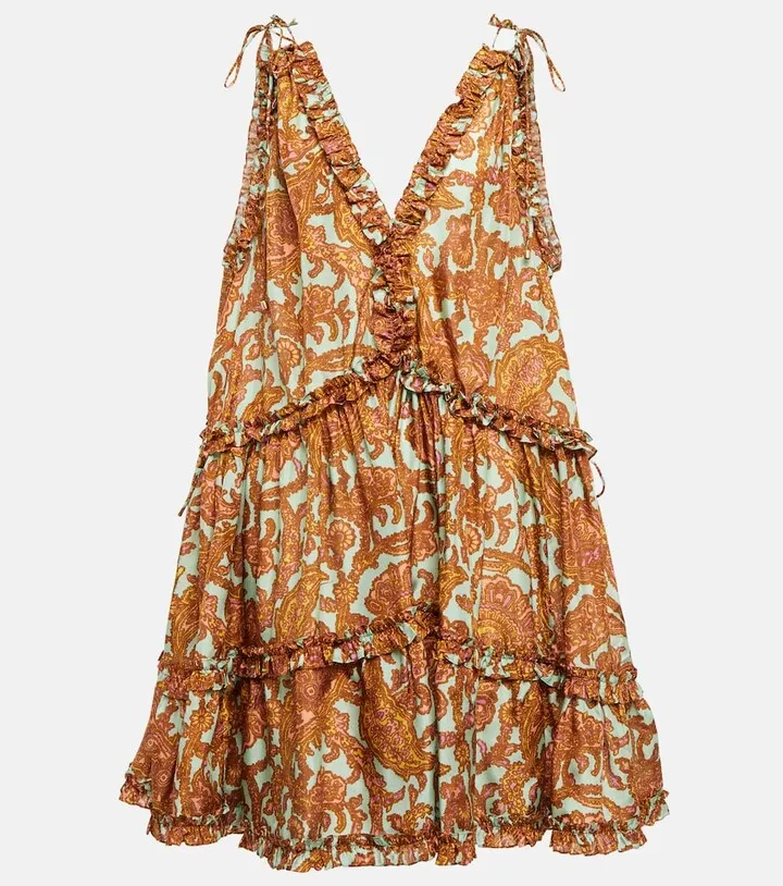 Tiggy Drawcord printed silk minidress