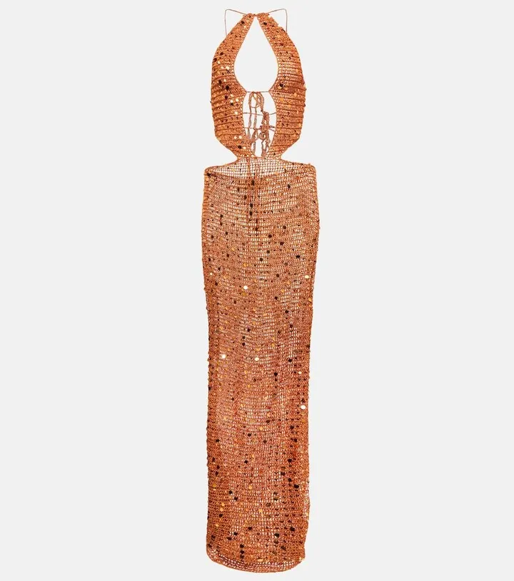 Morel cutout sequined maxi dress