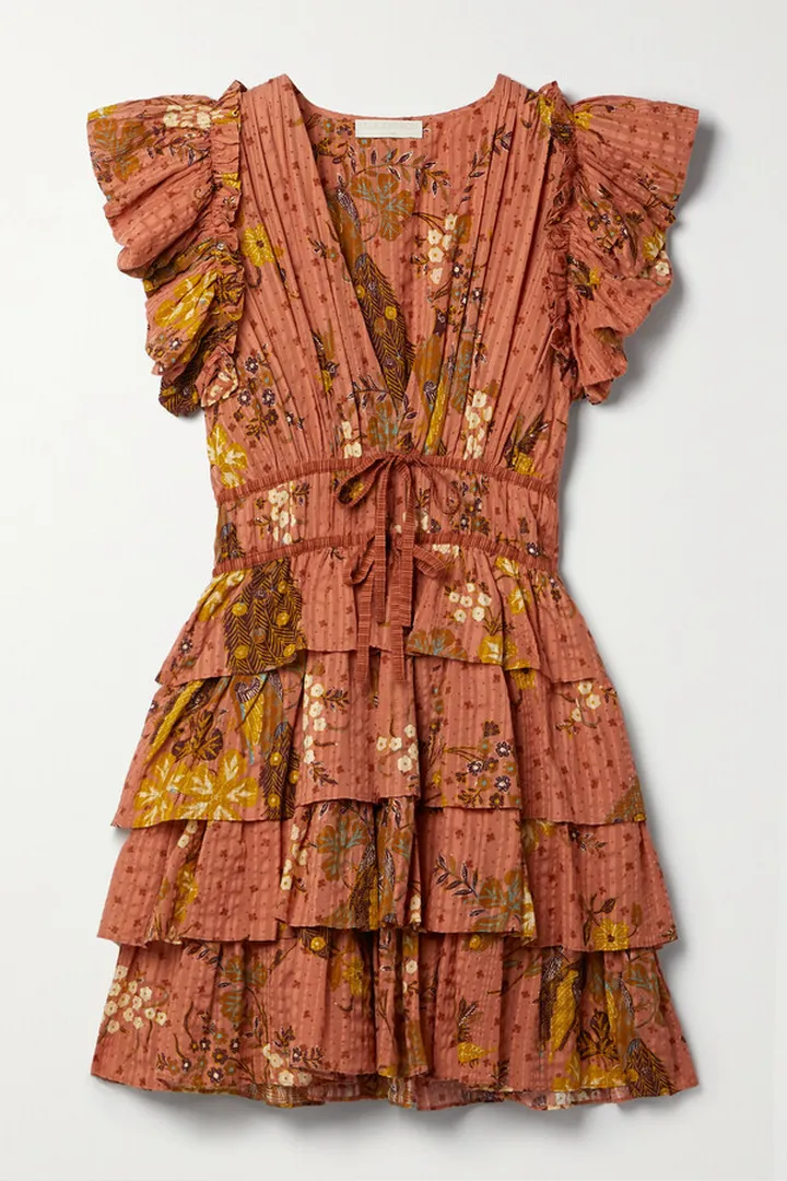 Ulla Johnson - Marni Gathered Tiered Printed Cotton-blend Mini Dress - Orange