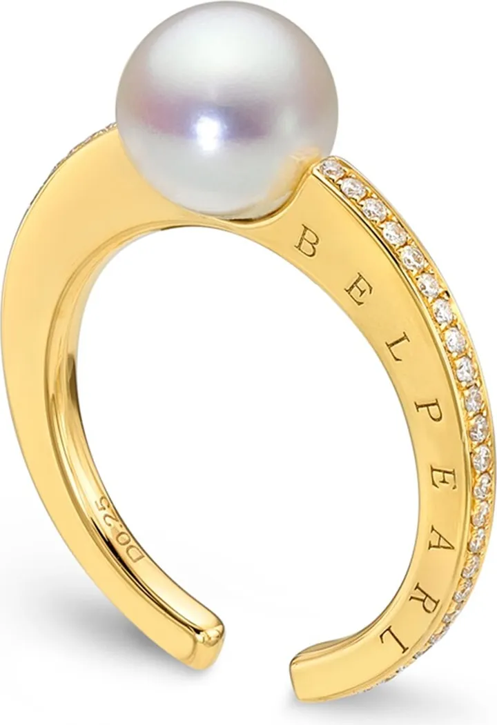 Kobe Slim Pearl & Channel-Set Diamond Ring