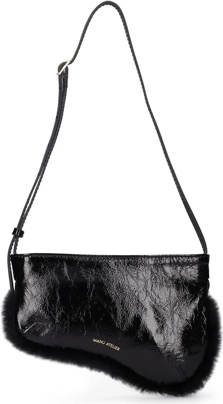 Mini Curve patent leather & faux fur bag