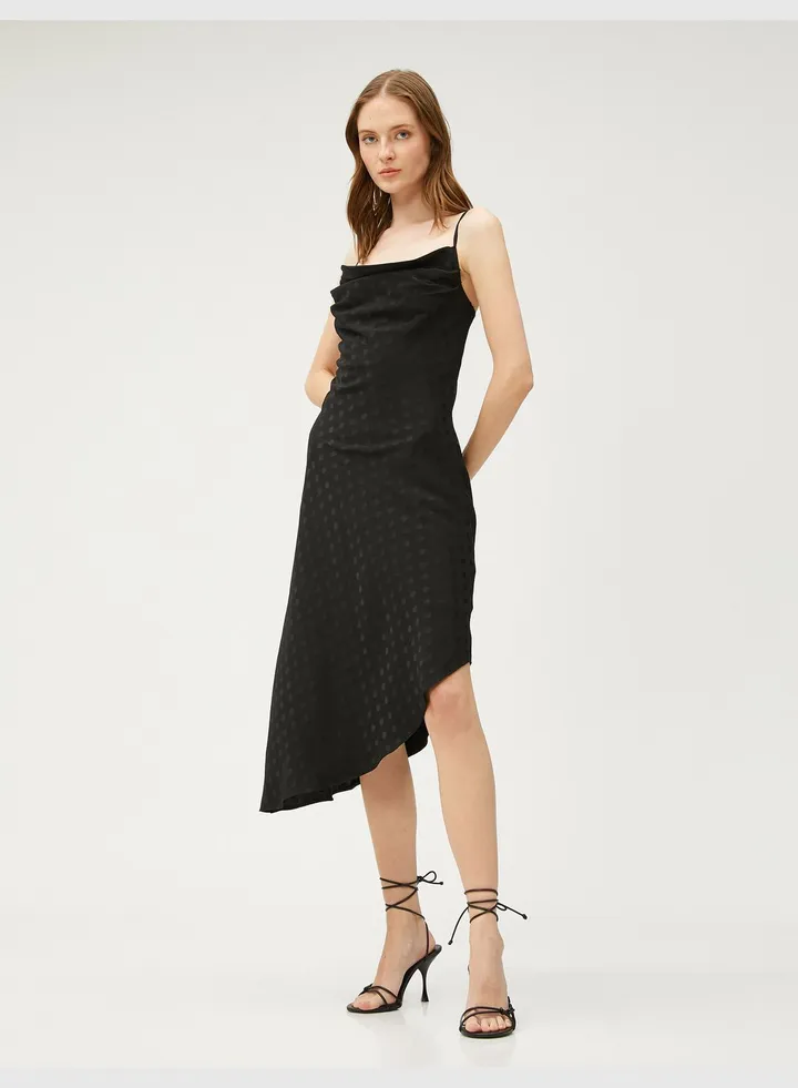 Midi Party Dress Cowl Neck