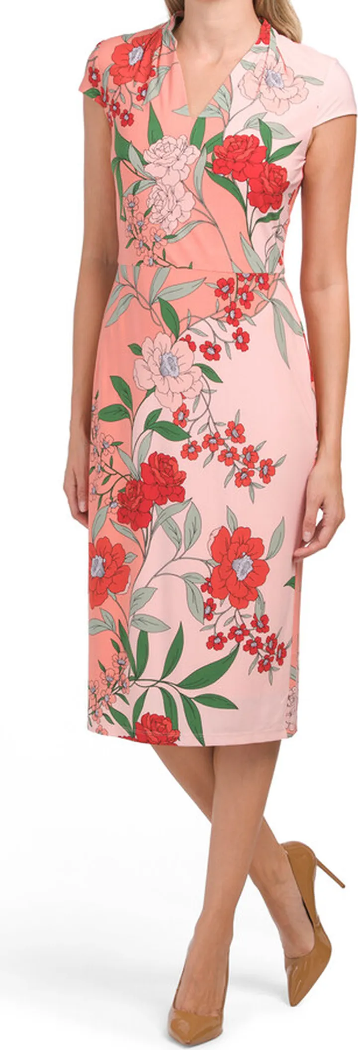 V-neck Cap Sleeve Sheath Dress