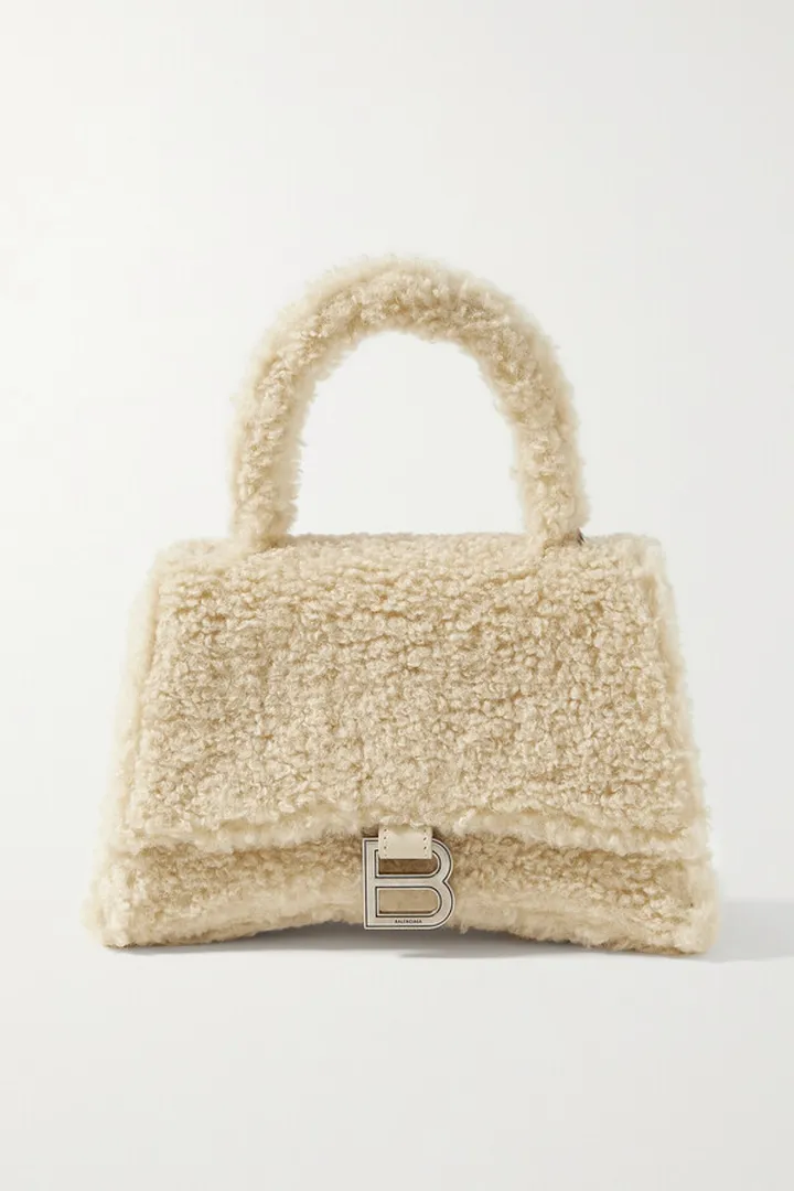 Balenciaga - Hourglass Small Leather-trimmed Faux Shearling Tote - Neutrals