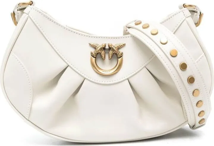 'love Bon Bon' Mini White Shoulder Bag With Logo Patch And Studs In Smooth Leather Woman