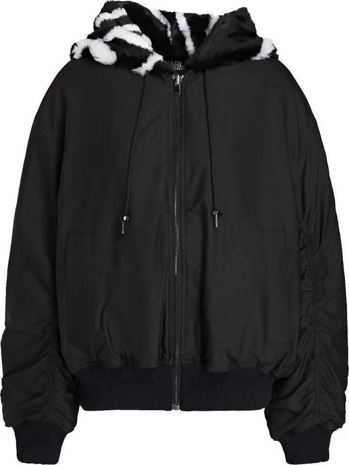 Reversible faux fur and shell bomber jacket