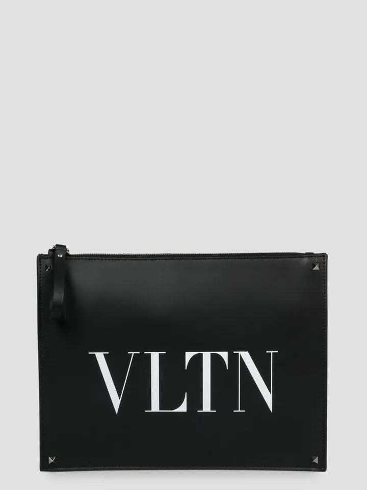 Valentino Garavani Rockstud VLTN Logo Printed Clutch Bag