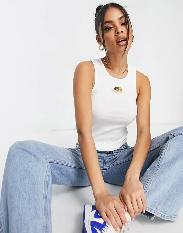 Fiorucci angel tank top in vintage white wash