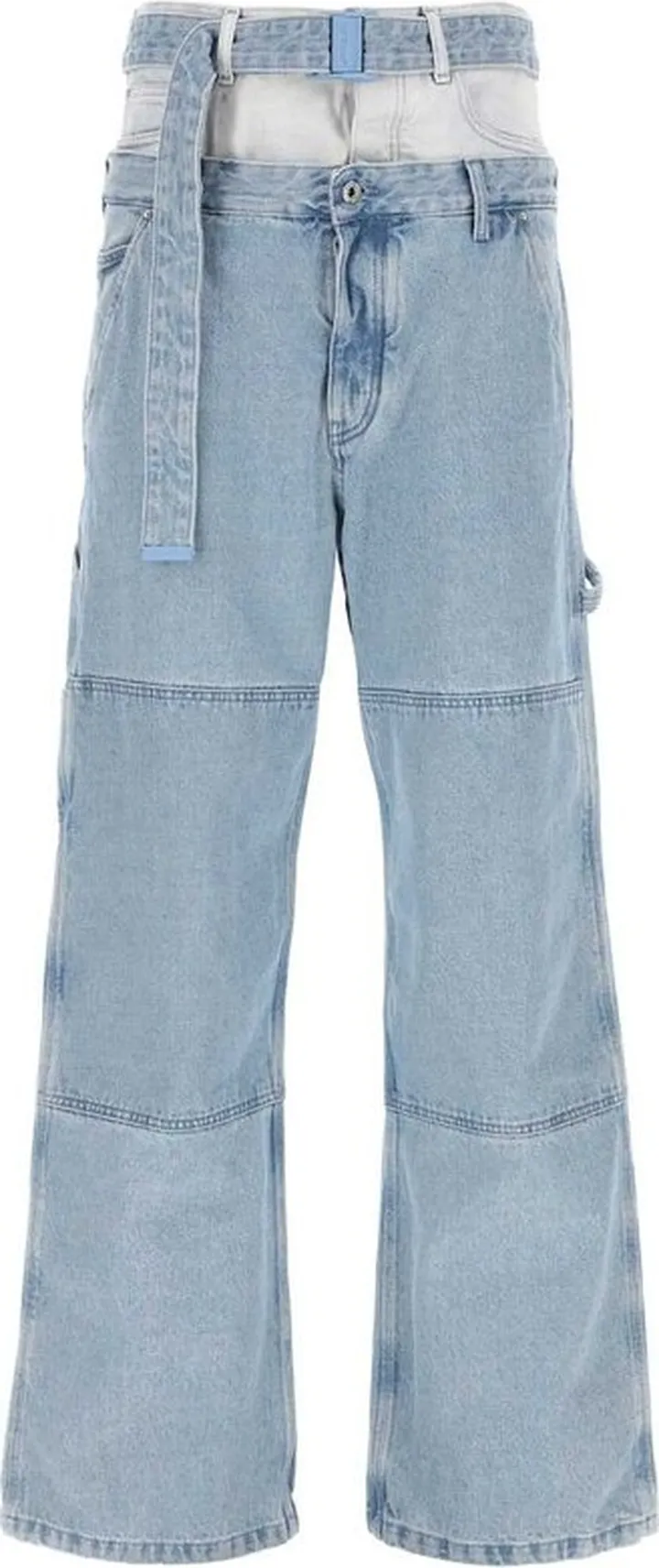 Off-White Logo Patch Belted Wide Leg Jeans