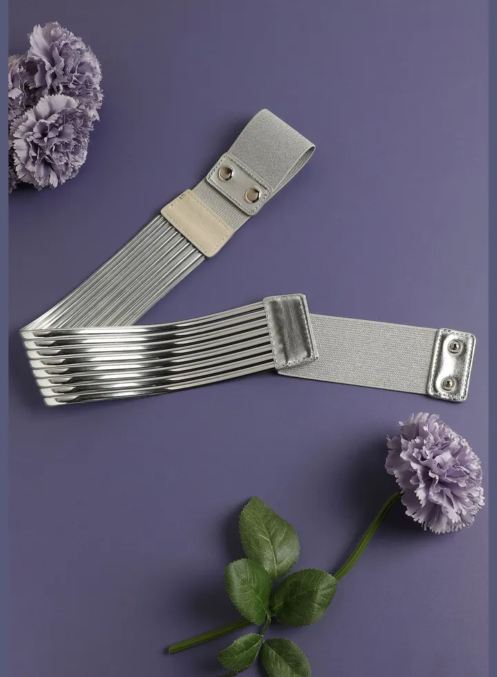 Silver Plated Textured Party Wear Alloy Snap Button Belt For Women