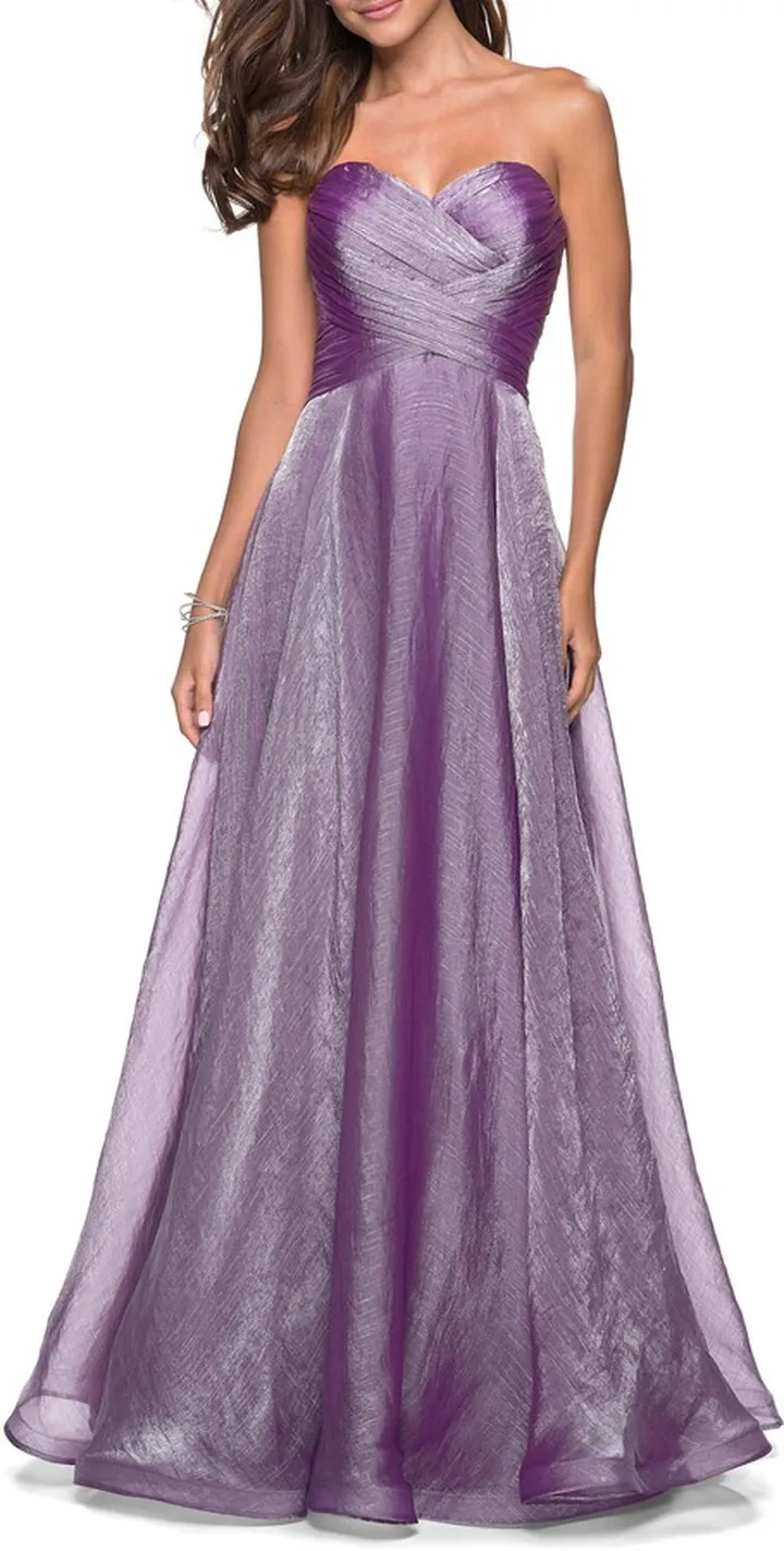 Strapless Metallic Organza Gown
