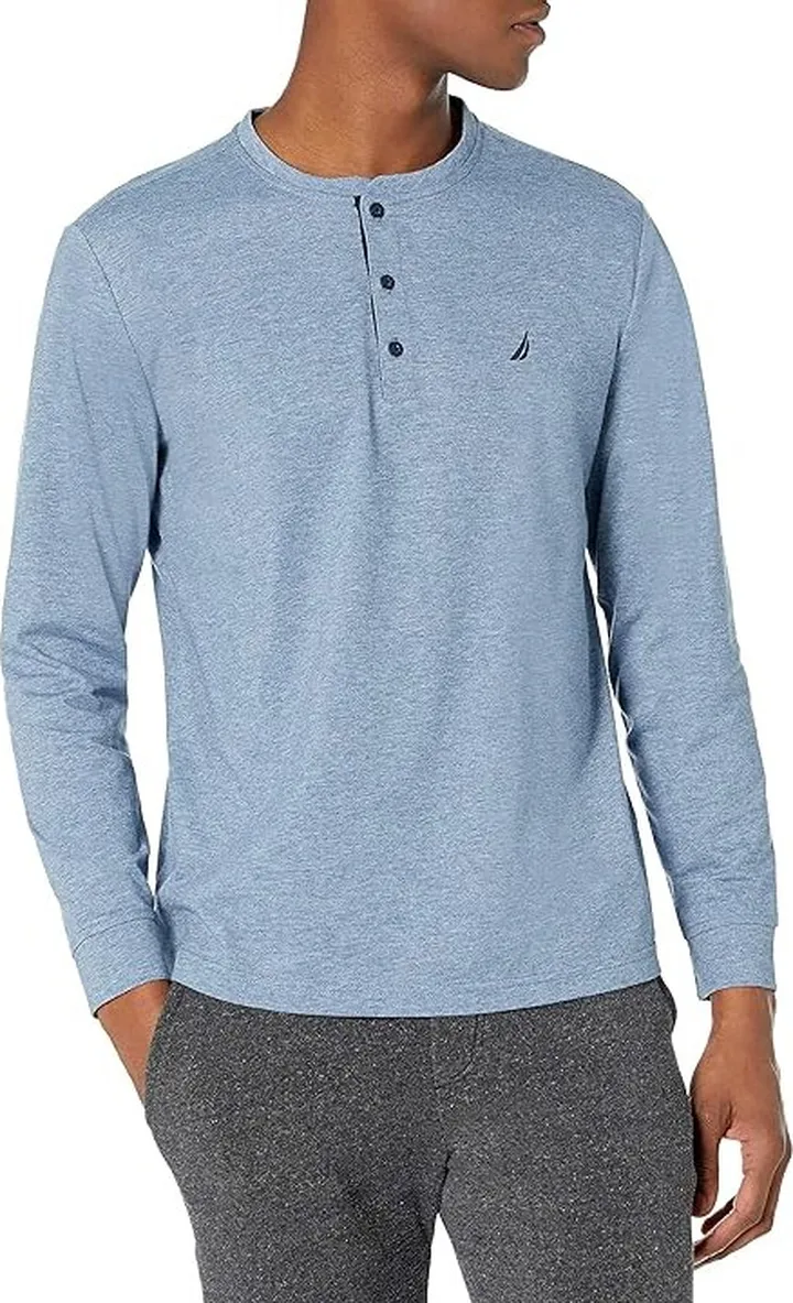 Nautica Men's Sustainable Sleep Henley (Deep Anchor Heather) Men's Pajama