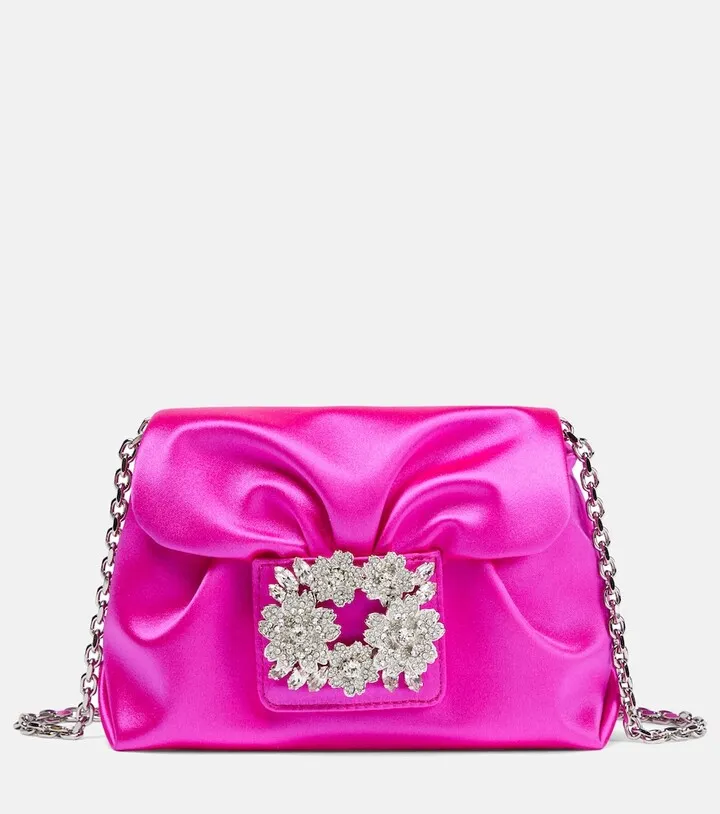 Bouquet embellished satin shoulder bag
