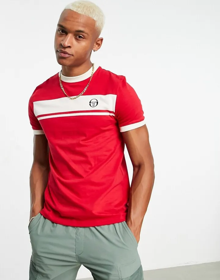 Sergio Tacchini striped logo T-shirt in red