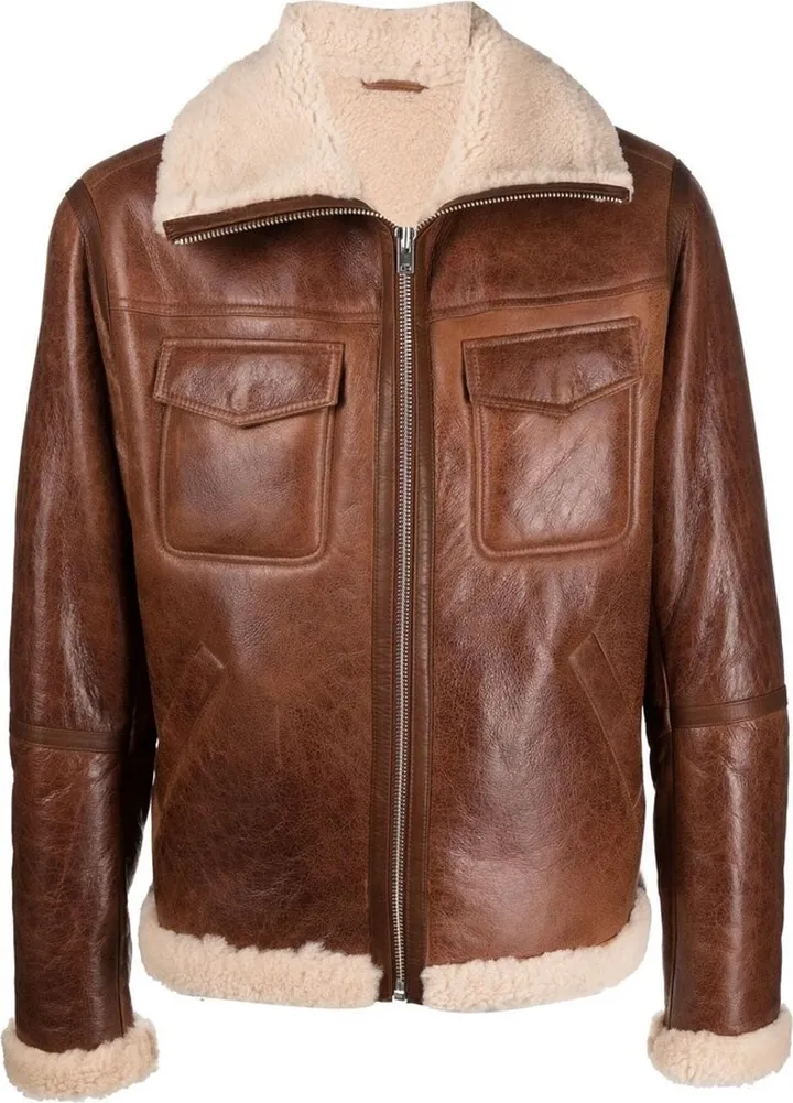 Shearling-Trim Leather Jacket
