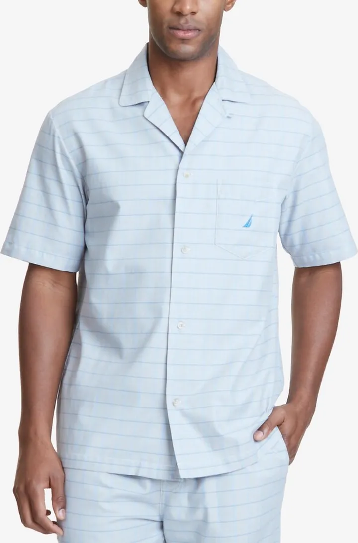Nautica Men's Windowpane Plaid Cotton Pajama Shirt