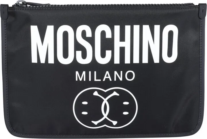 Moschino Logo Printed Zipped Clutch Bag