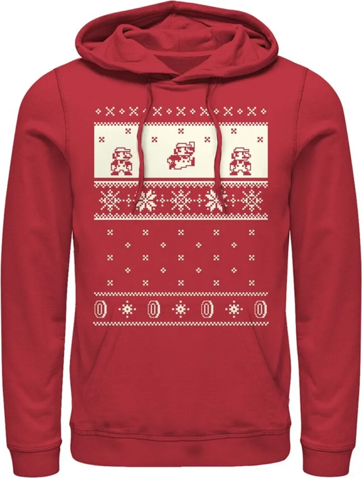 Men's Nintendo Christmas Sweater Mario Pull Over Hoodie - Red - X Large