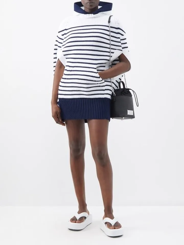 Striped Hooded Cape Sweater