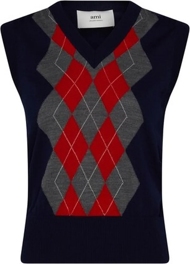 Argyle sleeveless V-neck sweater