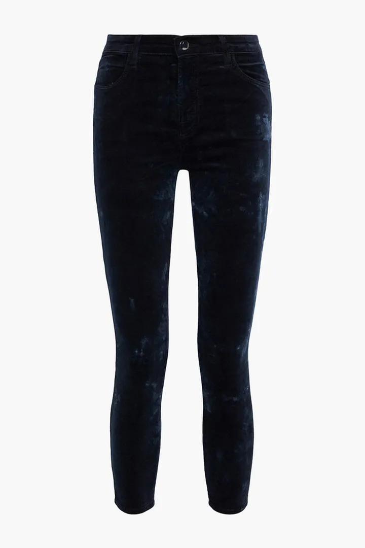 Alana cropped cotton-blend crushed-velvet skinny pants