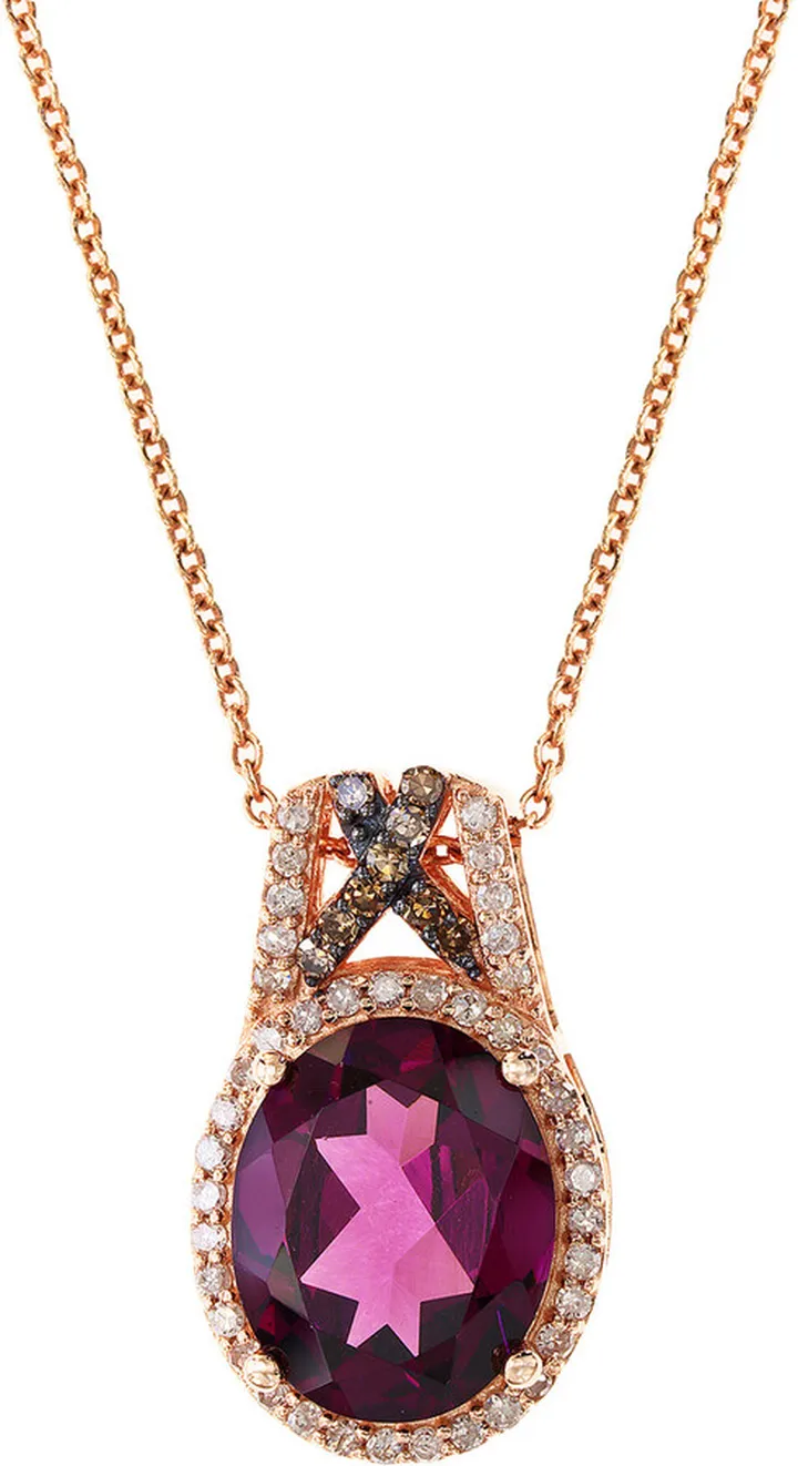 14K Rose Gold Diamond Rhodolite Pendant Necklace