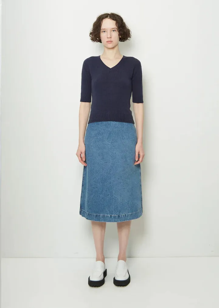 Stretch Cotton Knit V-neck Sweater