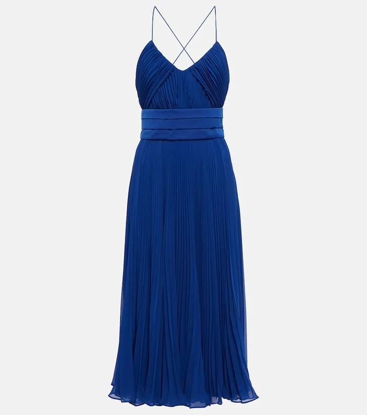 Clarino pleated georgette midi dress