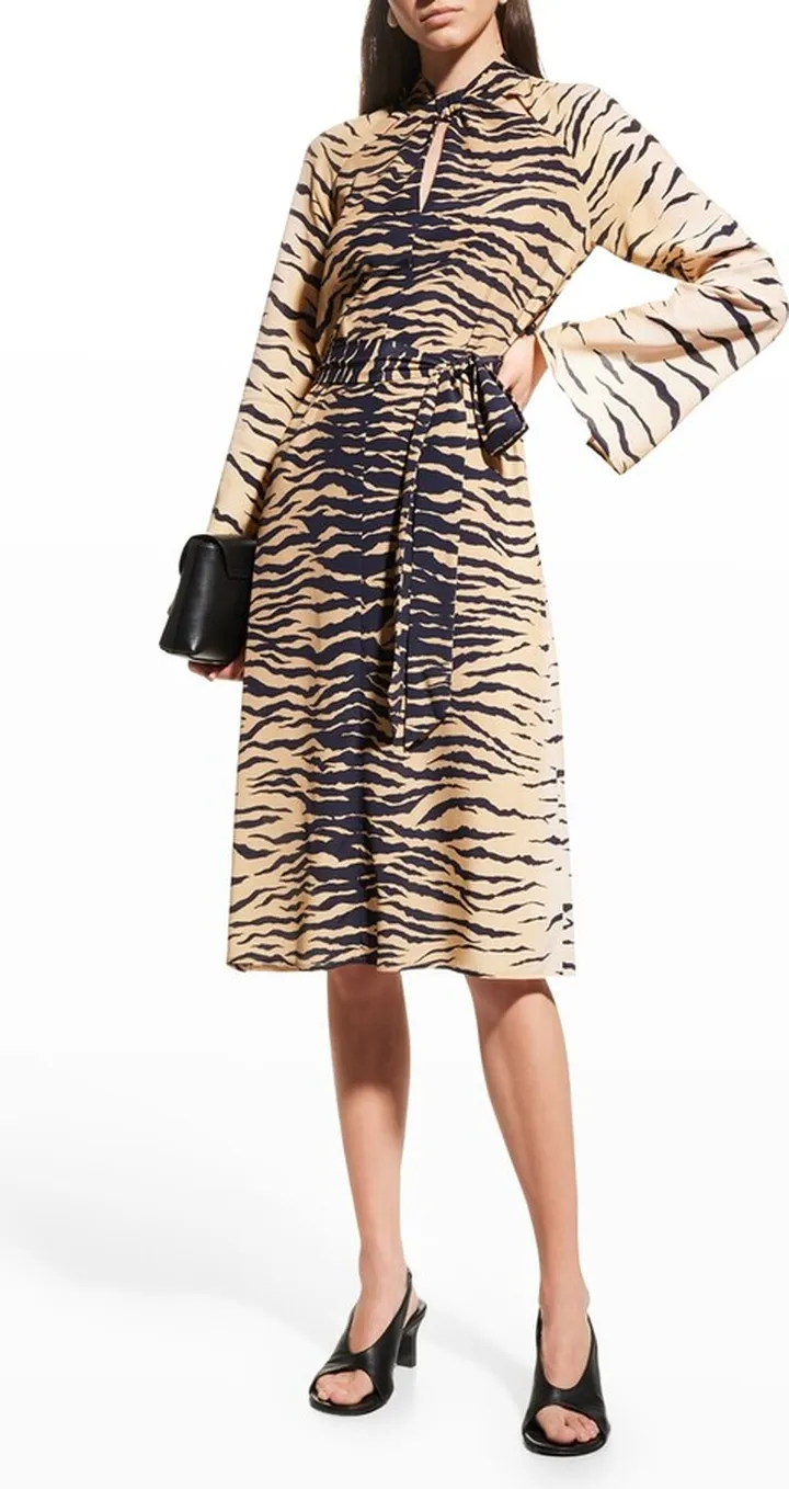 Tiger Knee-Length Long-Sleeve Cutout Dress