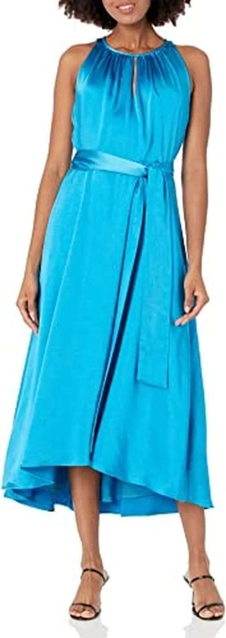 Anne Klein Women's Keyhole Halter MIDI with HIGH-Low Hem