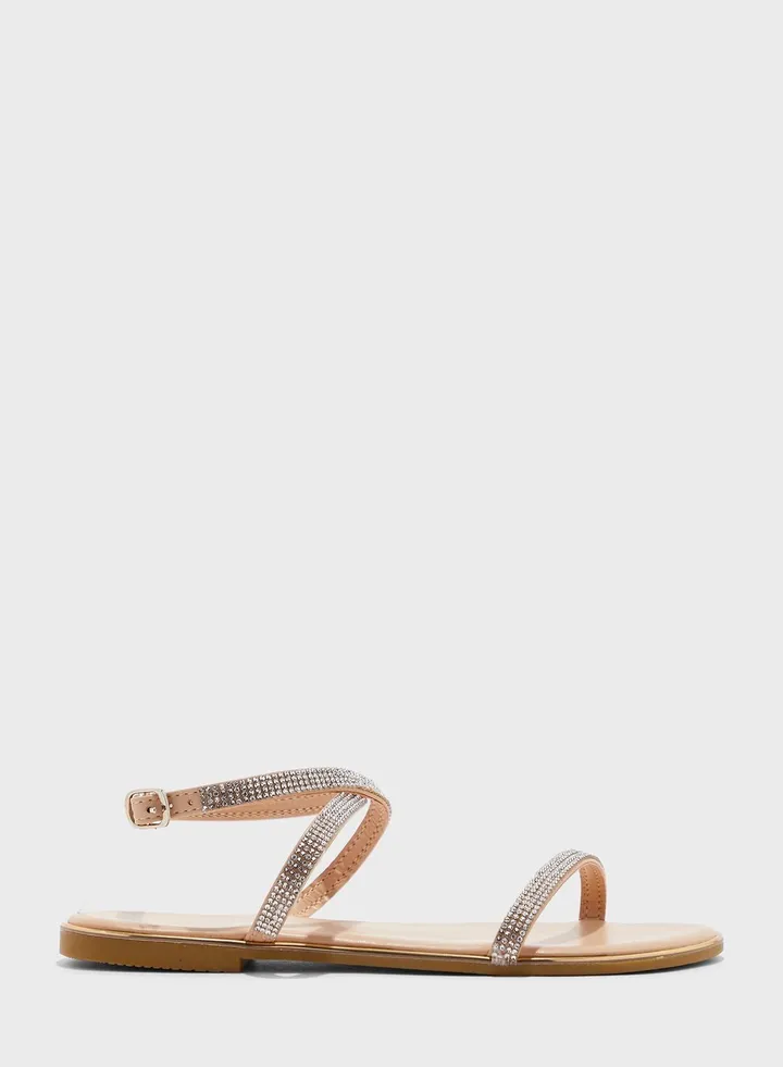 Diamante Strap Flat Sandal