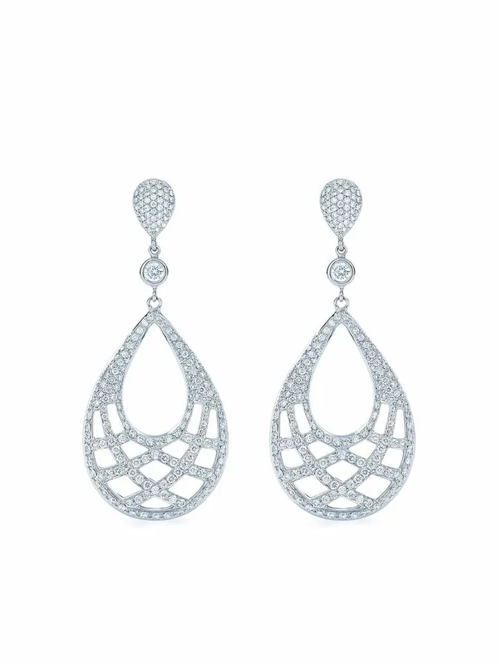18kt white gold Jacquard Diamond teardrop earrings