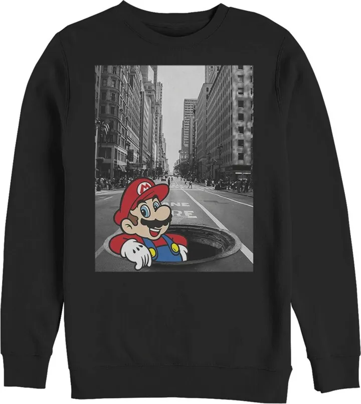 Men's Nintendo Mario Manhole Sweatshirt - Black - 3X Large