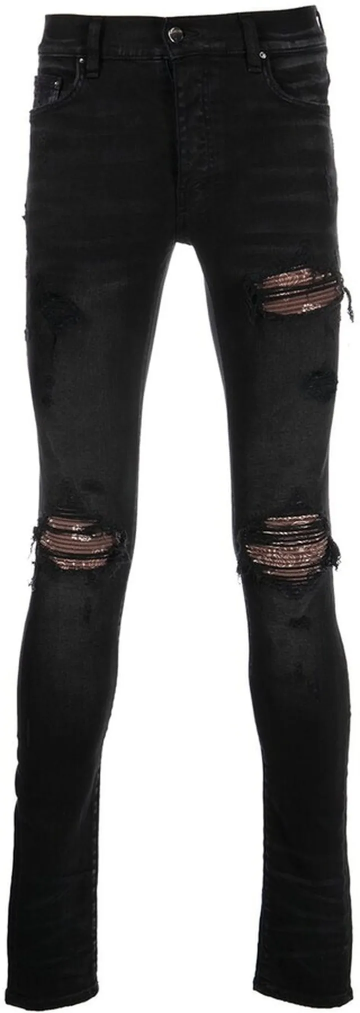 Paisley-Patch Distressed Skinny Jeans