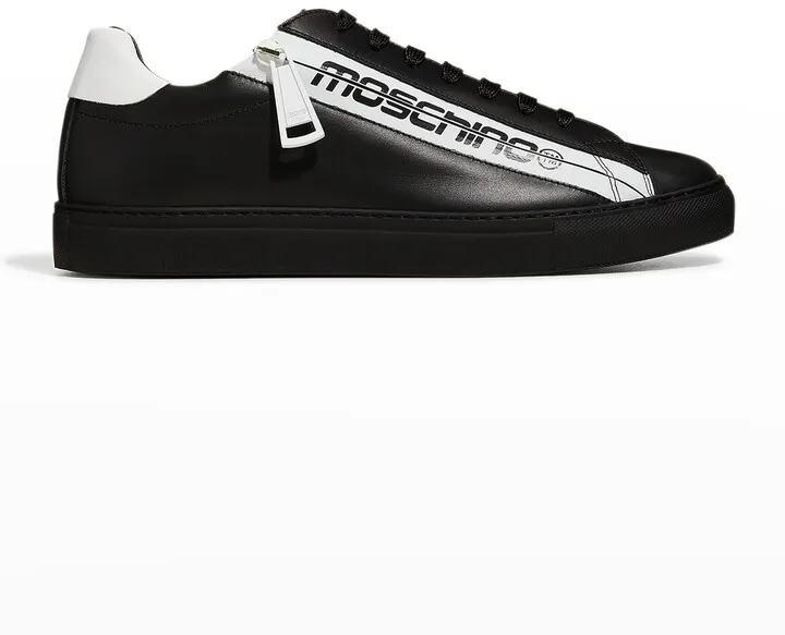Men's Leather Logo Zip Low-Top Sneakers