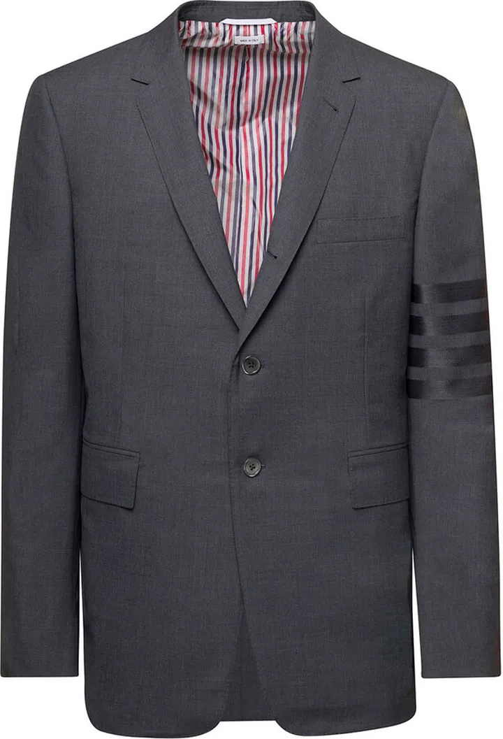 Grey Single-breasted Jacket With Signature 4 Bar Stripe In Wool Man