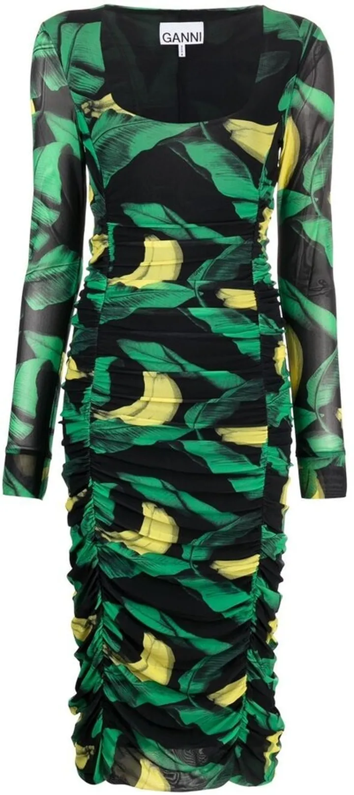 Graphic-Print Ruched Midi Dress