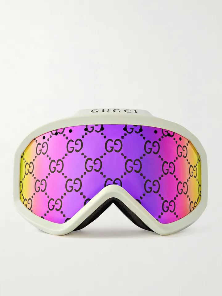 Webbing-Trimmed Acetate Mirrored Ski Goggles